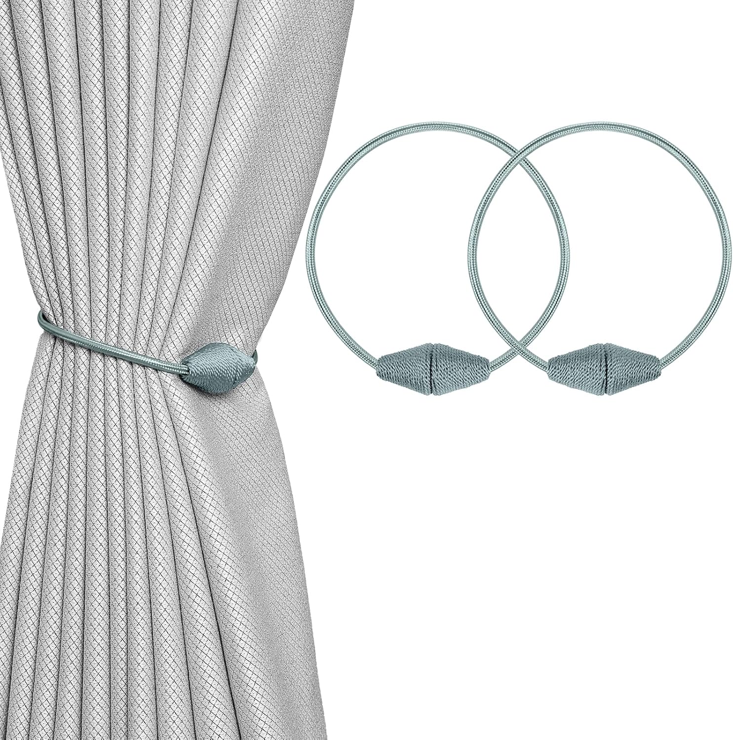 Magnetyczne opaski do zasłon z większym magnesem, 4 sztuki 40 cm uchwytów do zasłon (niebiesko-szary)