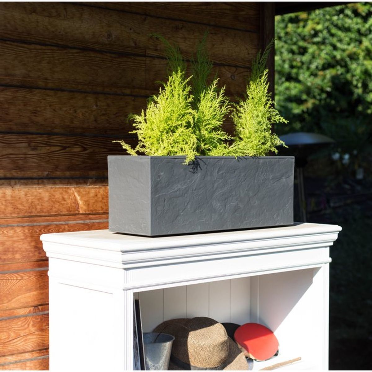 Balconniere rectangulaire EDA Volcania Up 25 L effet pierre anthracite 59 x 19 5 x 22 8 cm - 3