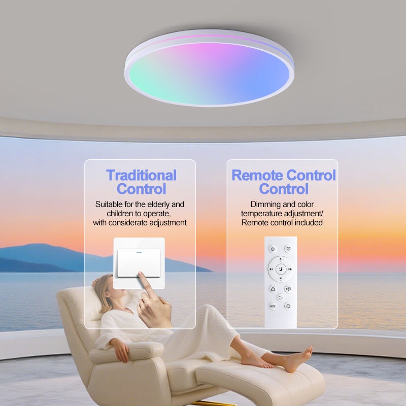 Ściemnialna lampa sufitowa LED z pilotem, Pełnospektralne oświetlenie dachowe LED, Opalowa lampa sufitowa RGB, zmienna barwa, φ37 cm - 7