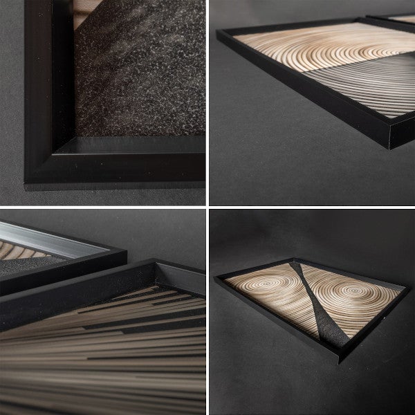 DekoArte - Quadri moderni soggiorno ARTE MINIMALISTA LEGNO 50x70 cm x3 pezzi - Quadri con cornice nero incluso - 9