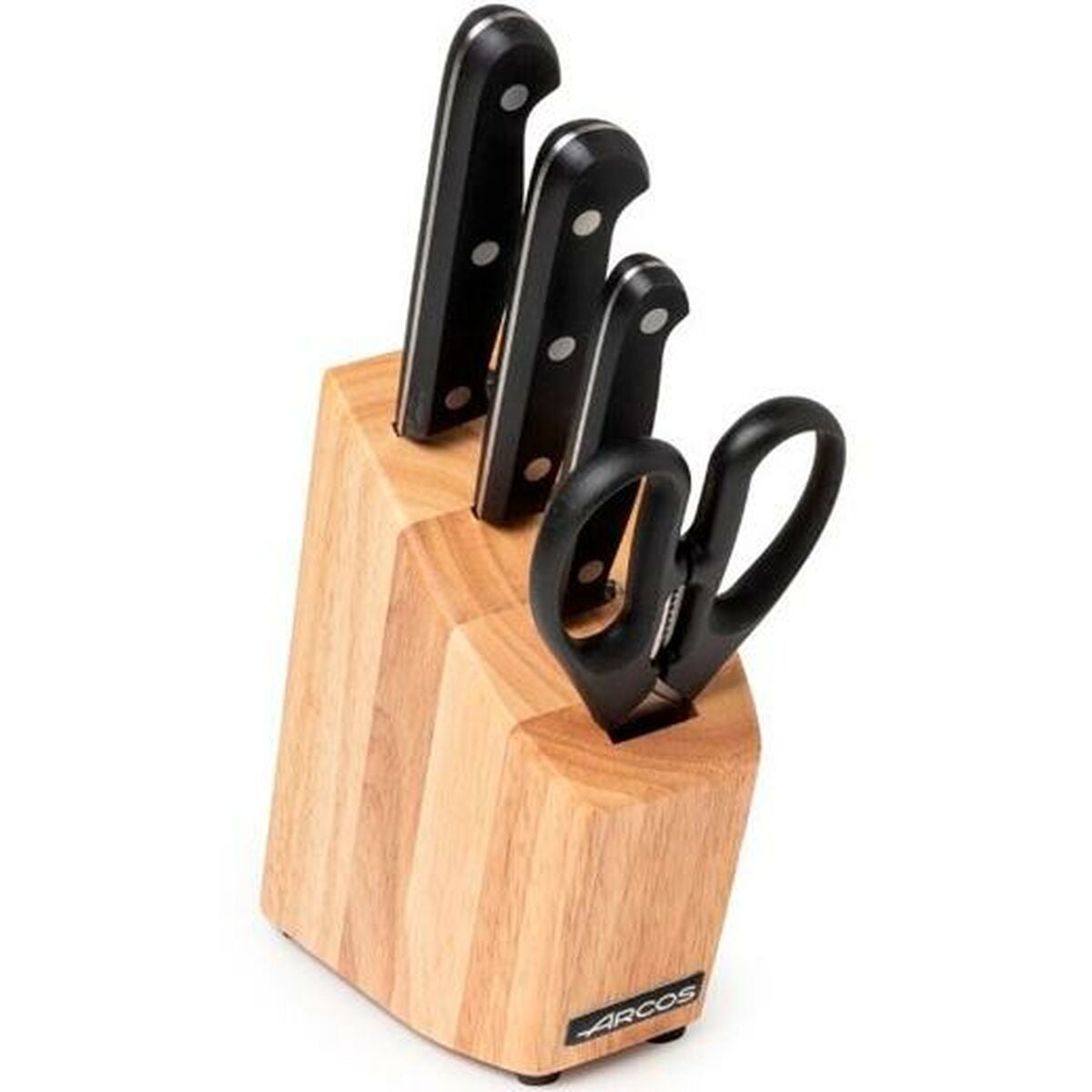 Arcos Juego De Cuchillos De Cocina Y Soporte Universal Madera De Caucho Acero Inoxidable 5 Piezas Marrón/Negro Acero Inoxidable, Leroy Merlin