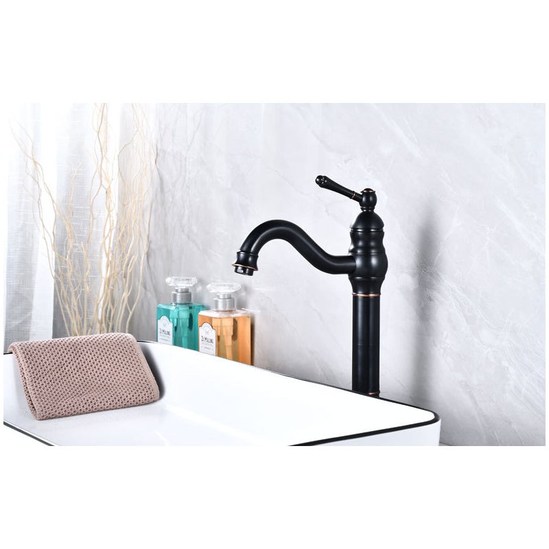 Bateria umywalkowa obrotowa Retro, obrotowa 360°, jednouchwytowa, wysoka wylewka, ciepła i zimna woda, dostępna w kolorze czarnym