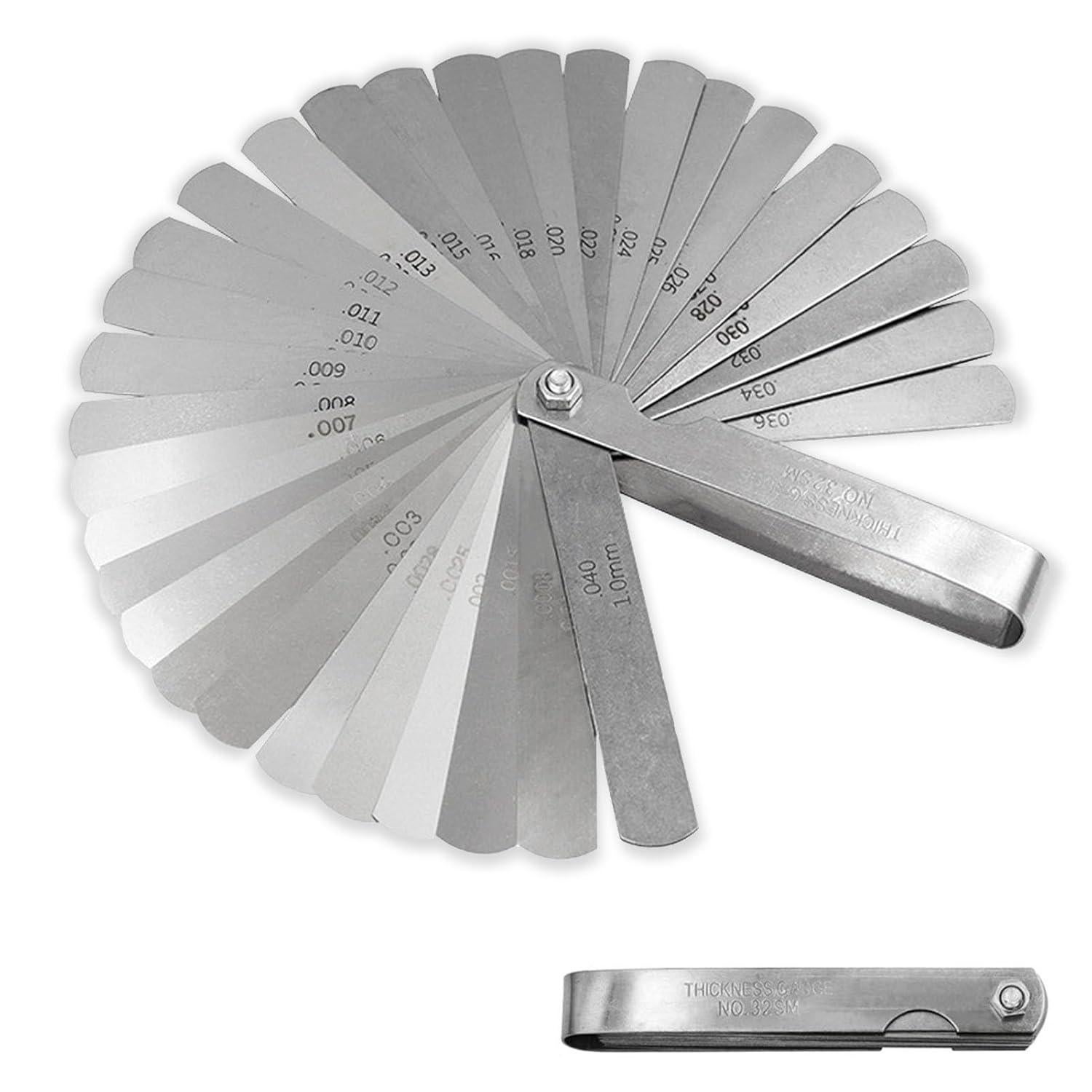Jauge D'Épaisseur 32 Lames Acier Inoxydable Métrique 0,02-1,00 Mm - Outil Réglage Soupapes