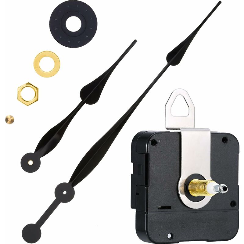 Mouvement D'horloge Quartz DIY - Tige 15 Mm, Aiguilles Noires Incluses - Pour Réparer Ou Créer Une Horloge Murale