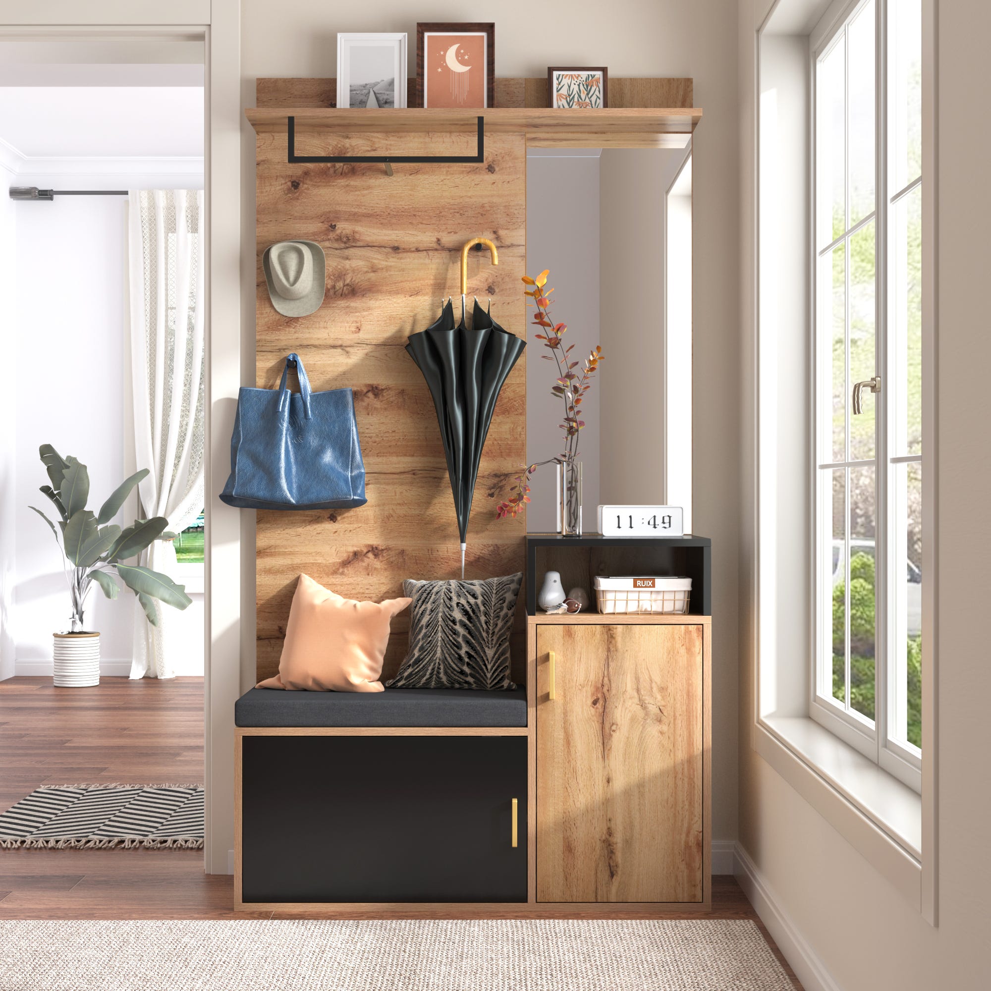 Meuble D Entr e Avec Banc Rangement Chaussures Miroir Et Porte meuble-d-entr-e-avec-banc-rangement-chaussures-miroir-et-porte