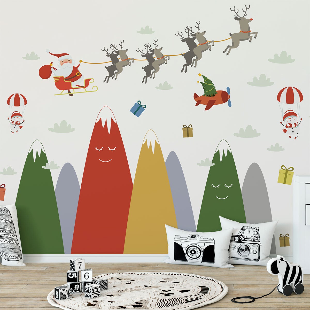 Adesivi montagne Babbo Natale e le sue renne - Sticker adesivo - adesivi murali - 110x165cm - 8