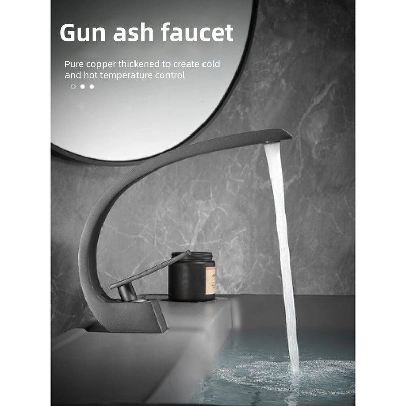 Kran łazienkowy 1/3 otwory, jedna łapa, design księżycowy, z deską + flexiblem, dla umywalki/kamper(złoty)(srebrny)(szary karabinowy)(czarny)