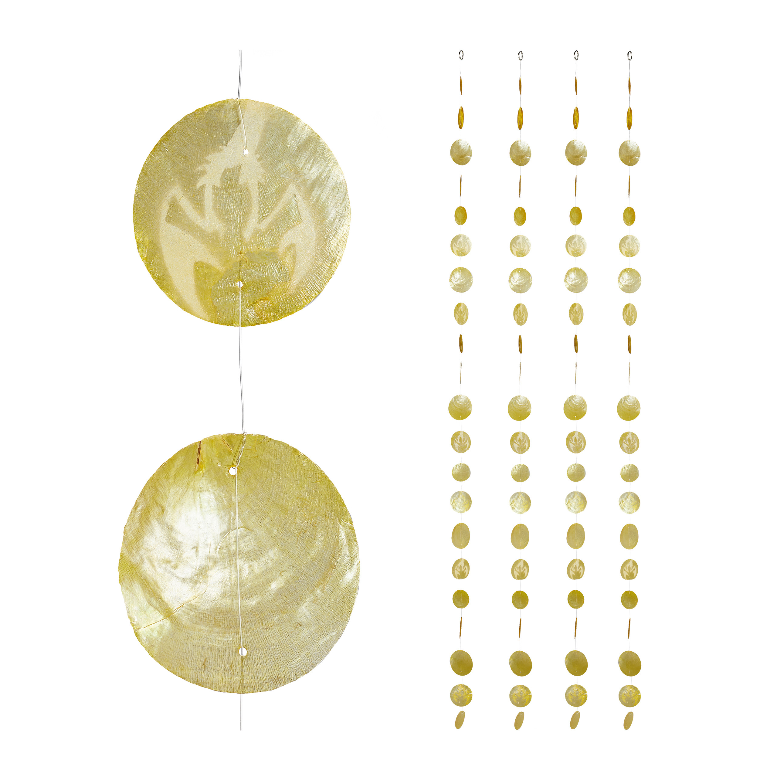 Relaxdays cortinas con conchas, ventana, puerta & balcón, divisorias, tiras, 180 cm, 4 uds, langosta, amarillo