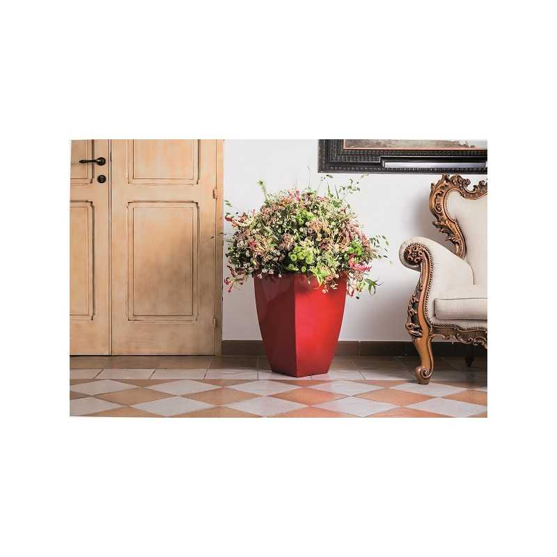 Pot de Fleurs Parodia en Résine Carré Rouge H50 33x33 Cm - 4