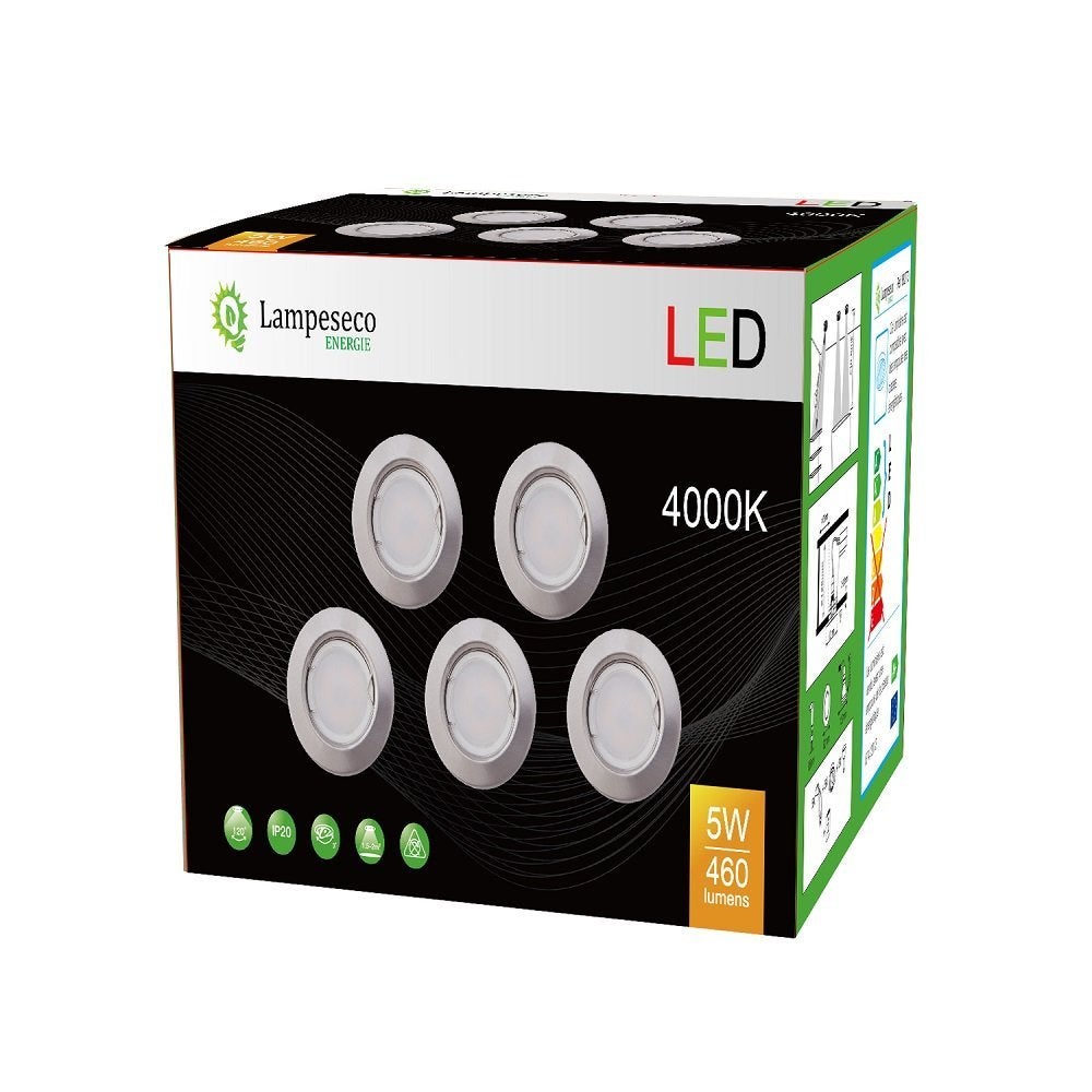Lot de 30 spot led encastrable complète ronde fixe alu brossé blanc neutre eq. 50w - 4