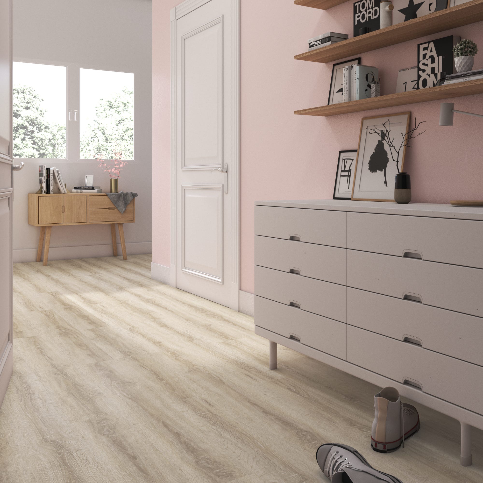 ARTENS - Amostra de tábua de PVC - 28 x 15 cm - Piso de PVC clipável TELMEN2 - INTENSO - Efeito madeira - Bege claro - Espessura 4,5 mm - Classe 33 - 4