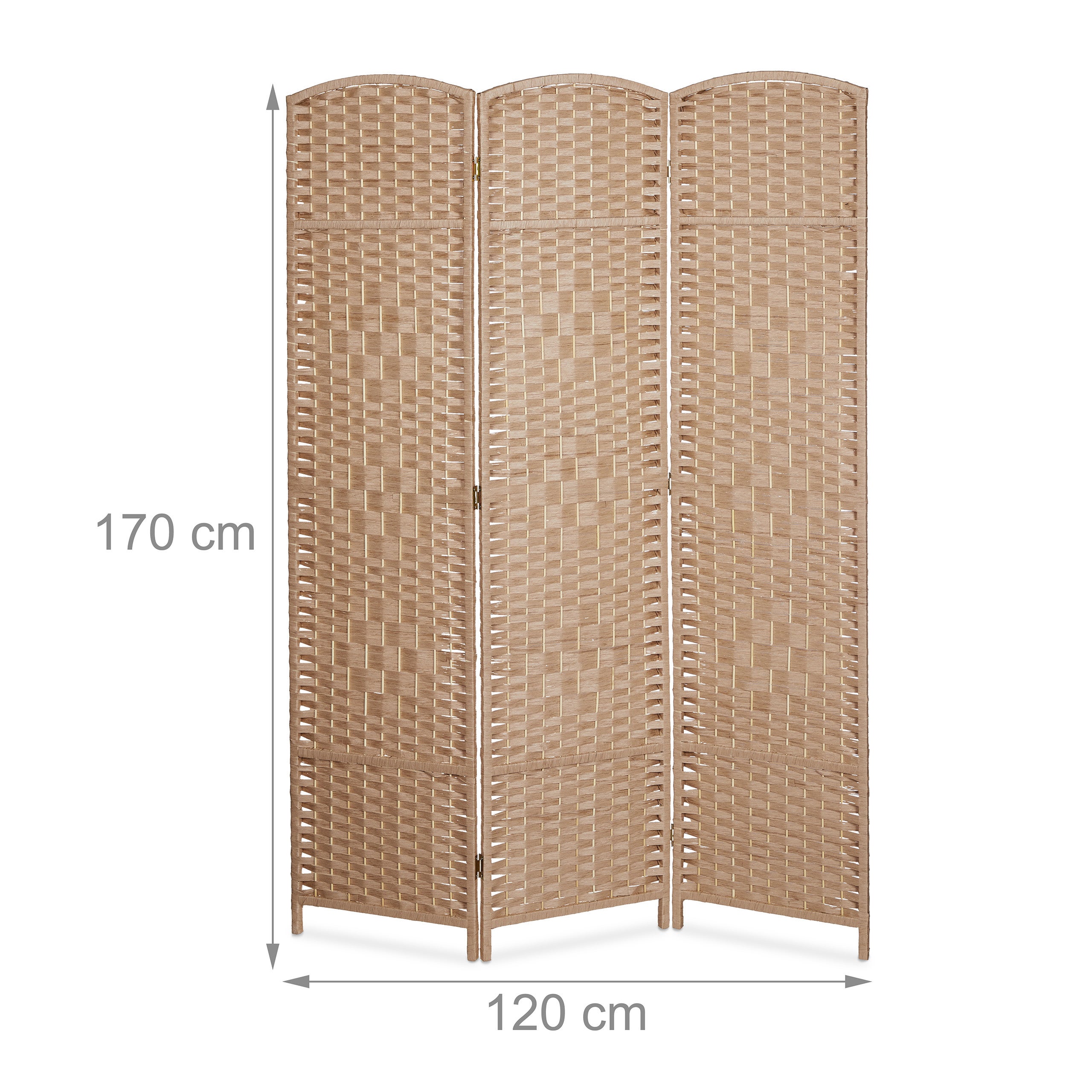 Paravent en 3 éléments, 170x120 cm, salon, chambres, décoratif, design tressé, bois, papier, couleur nature, Relaxdays - 4