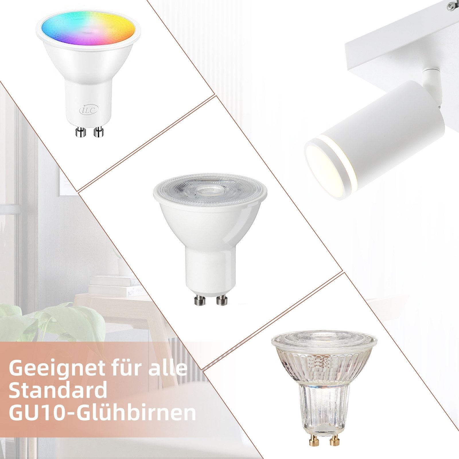 ZMH Spot de plafond blanc 4 ampoules moderne spot GU10 spots orientable intérieur métal - 2