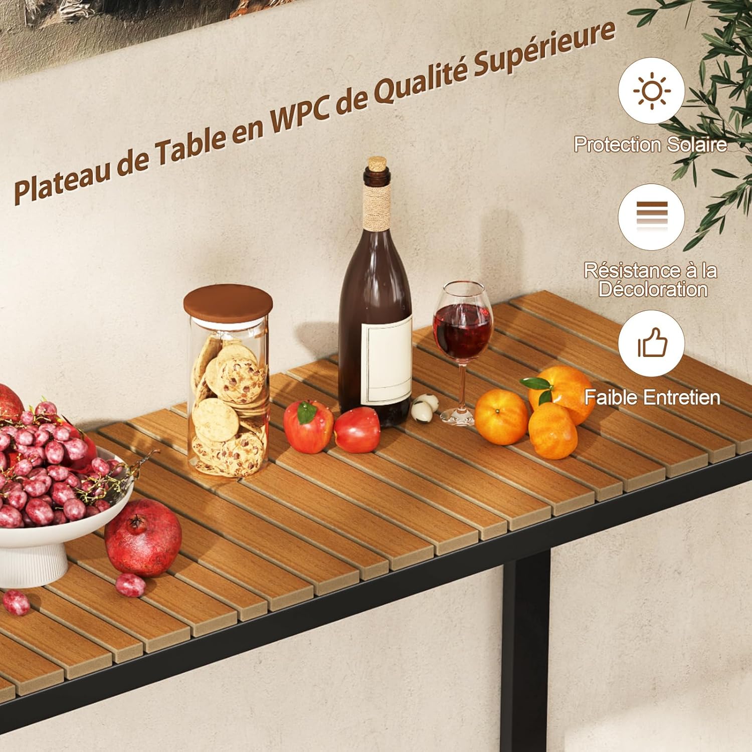 Table Bar Exterieur, Table Haut Extérieur, Console Jardin Exterieur Structure Résistante en Métal, Cour et Terrasse, Charge 60KG, 129x42x75CM - 4