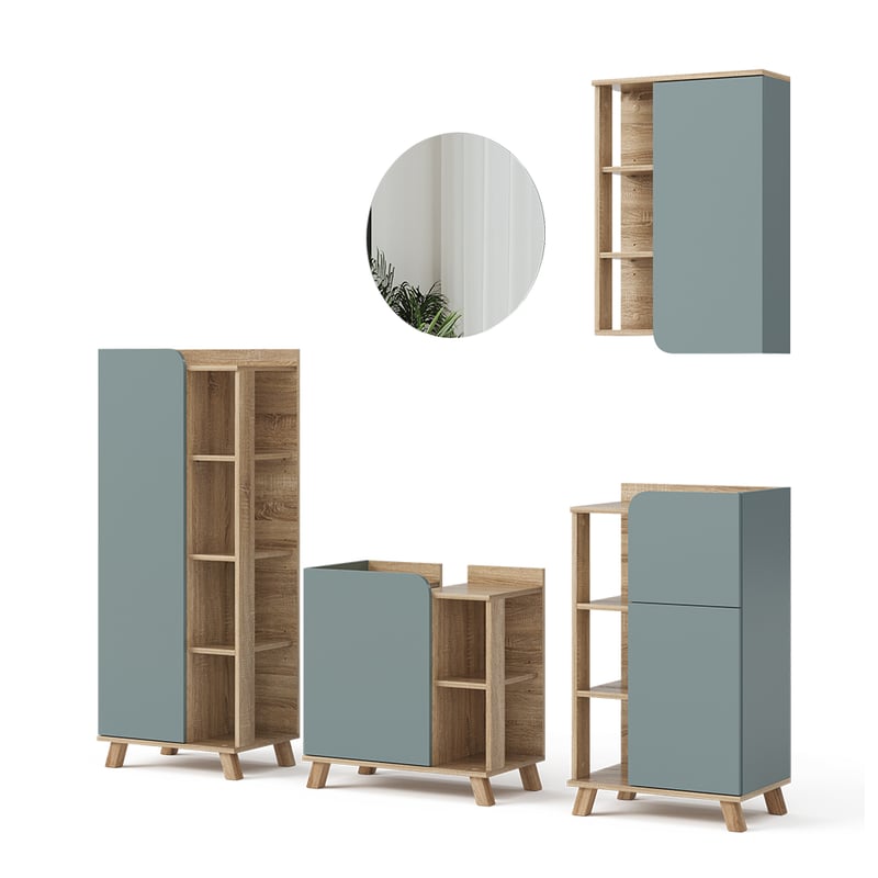 Vicco Zestaw mebli łazienkowych Karen, Sonoma/niebieski, 5 części