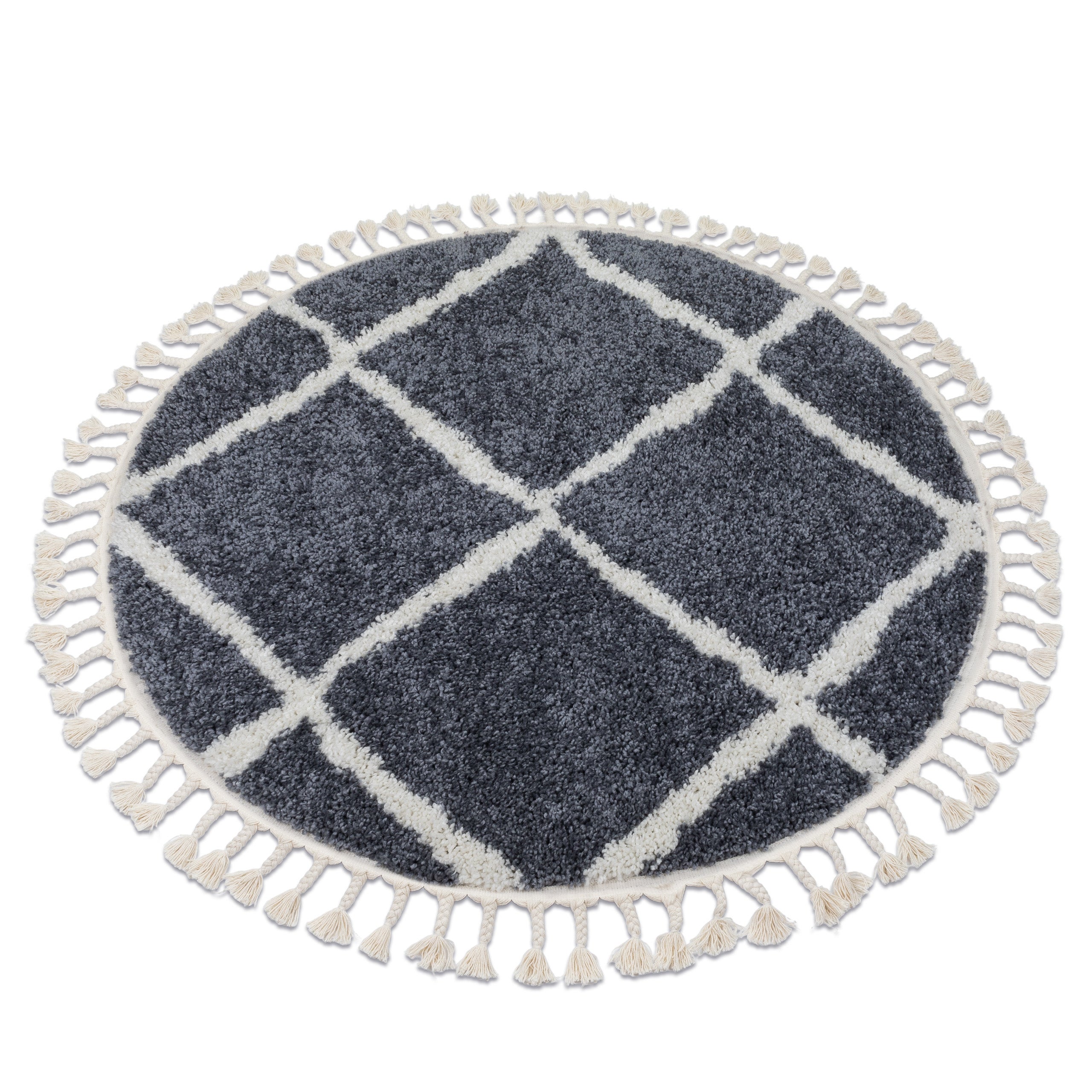 Dywan BERBER CROSS B5950 koło szary / biały Frędzle berberyjski marokański shaggy koło 120 cm