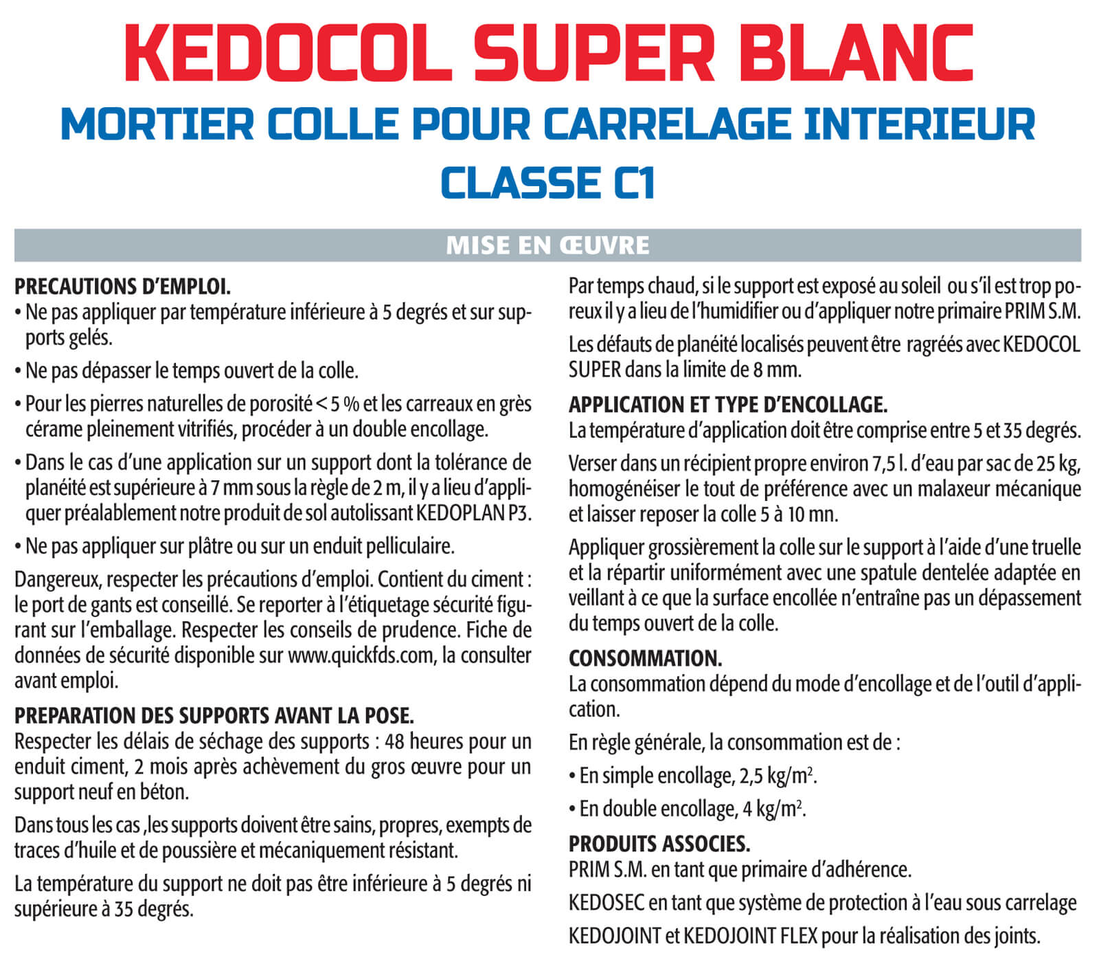 Mortier Colle pour Carrelage Kedocol Super Blanc Semin, Poudre, Intérieur, sac de 5 kg - 3