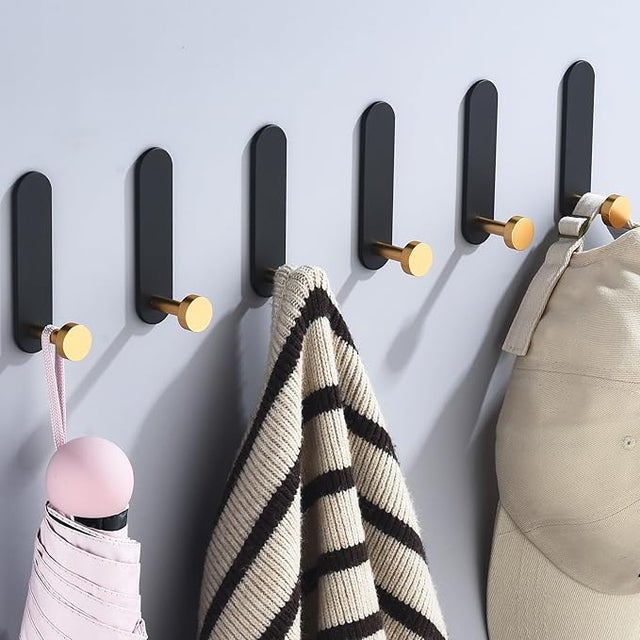 Haczyki łazienkowe, samoprzylepne haczyki ścienne, wieszak na ręczniki kuchenne, 6 sztuk, czarno-złote