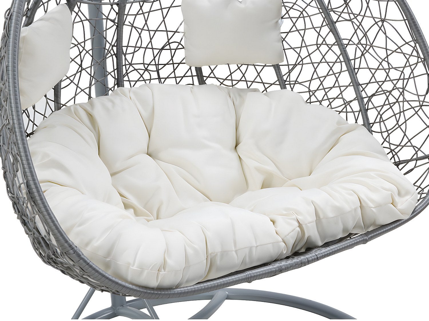 Fauteuil suspendu 2 places en résine tressée - Gris avec coussins blancs - CAYAMBE de MYLIA - 6