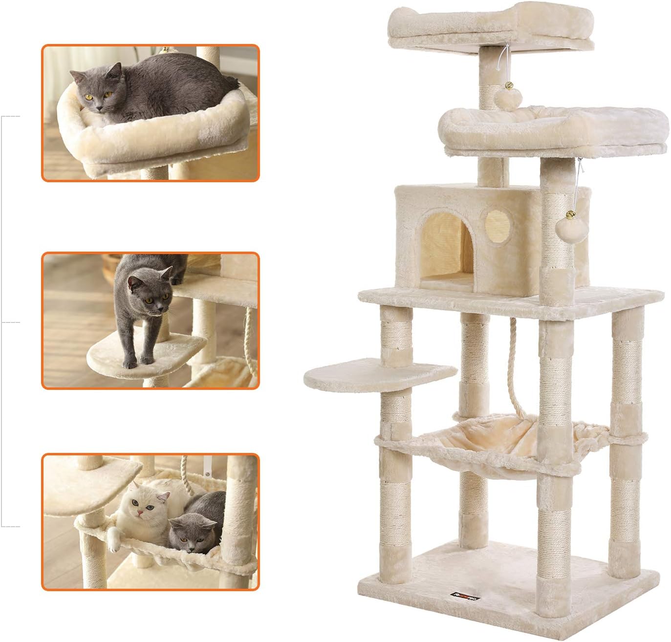 Arbre À Chat, Stable, 2 Niches, Hauteur 143 Cm, Beige - 3