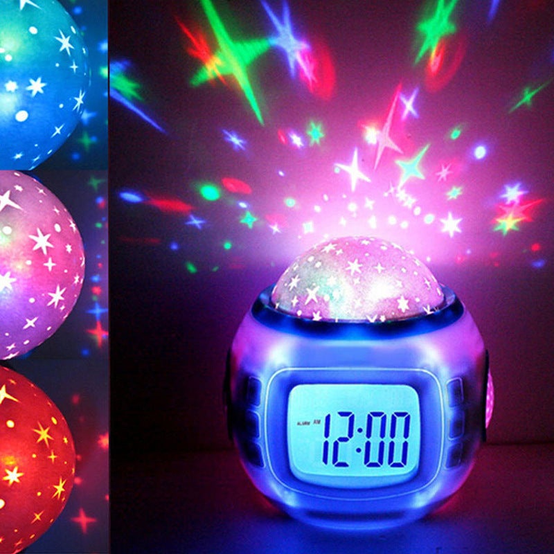 Réveil Projecteur étoiles LED 3 En 1 - Horloge, Musique, Lampe Veilleuse Pour Chambre, Voyage
