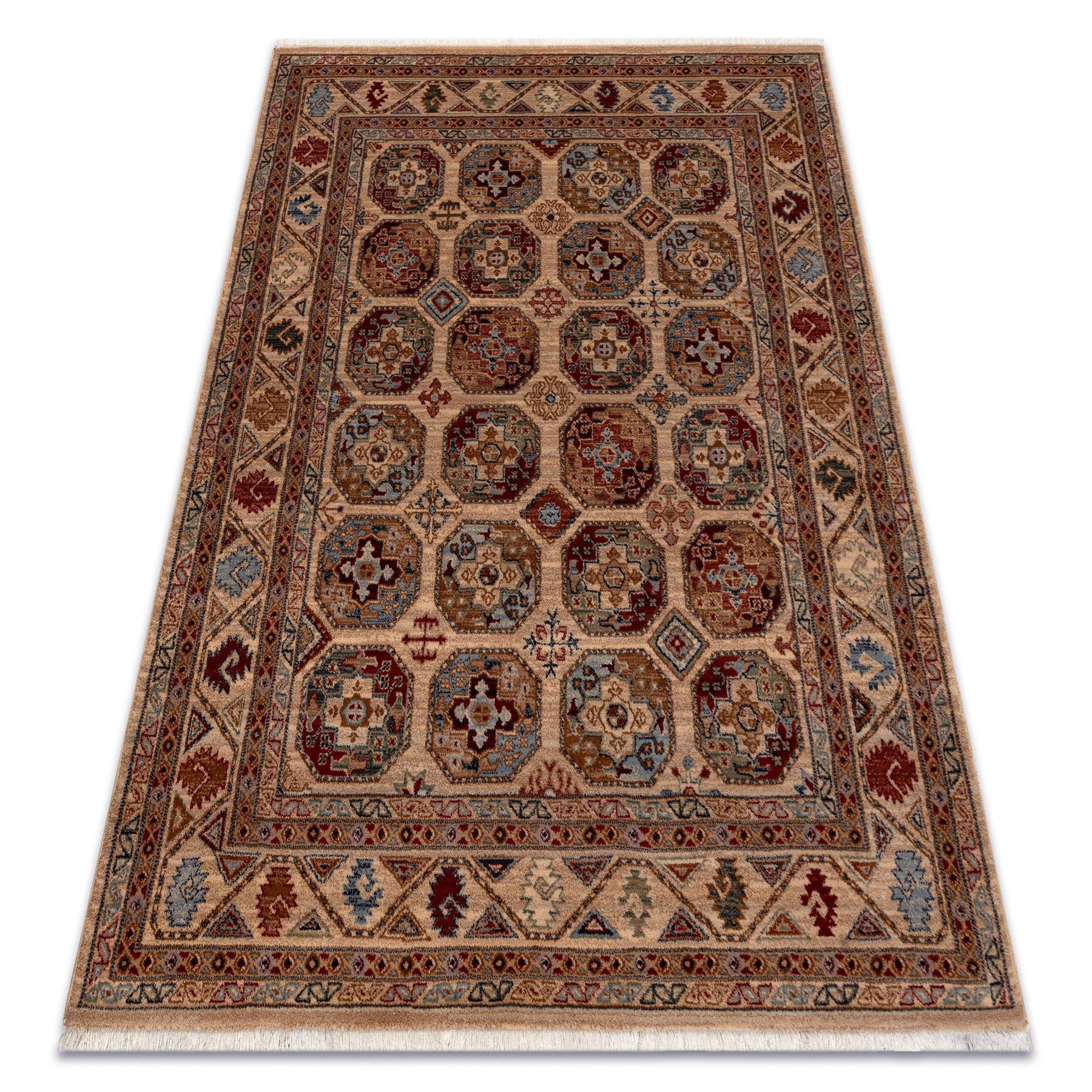 Dywan wełniany KESHAN Frędzle, Ramka orientalny 7874/53555 beż / terakota 80x145 cm