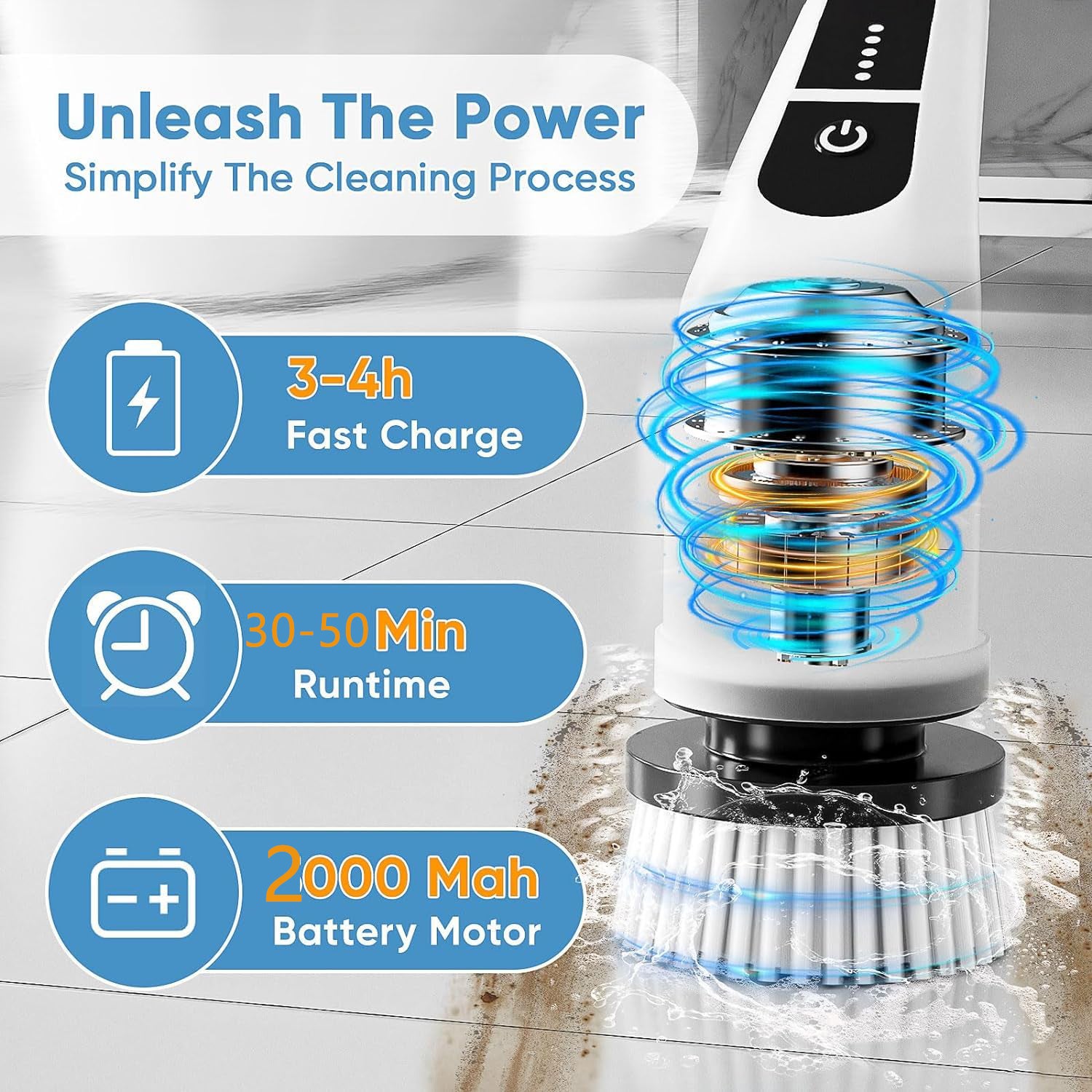 200PCS Nettoyeur électrique, brosse de nettoyage électrique, épurateur de douche avec 9 têtes de brosse remplaçables - 3