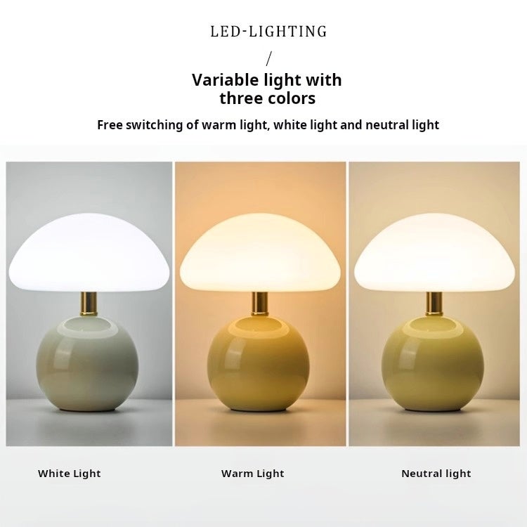 Lampe de table mignonne, 3 températures de couleur, lampe de chevet champignon filaire USB, veilleuse à intensité variable, bordeaux - 3