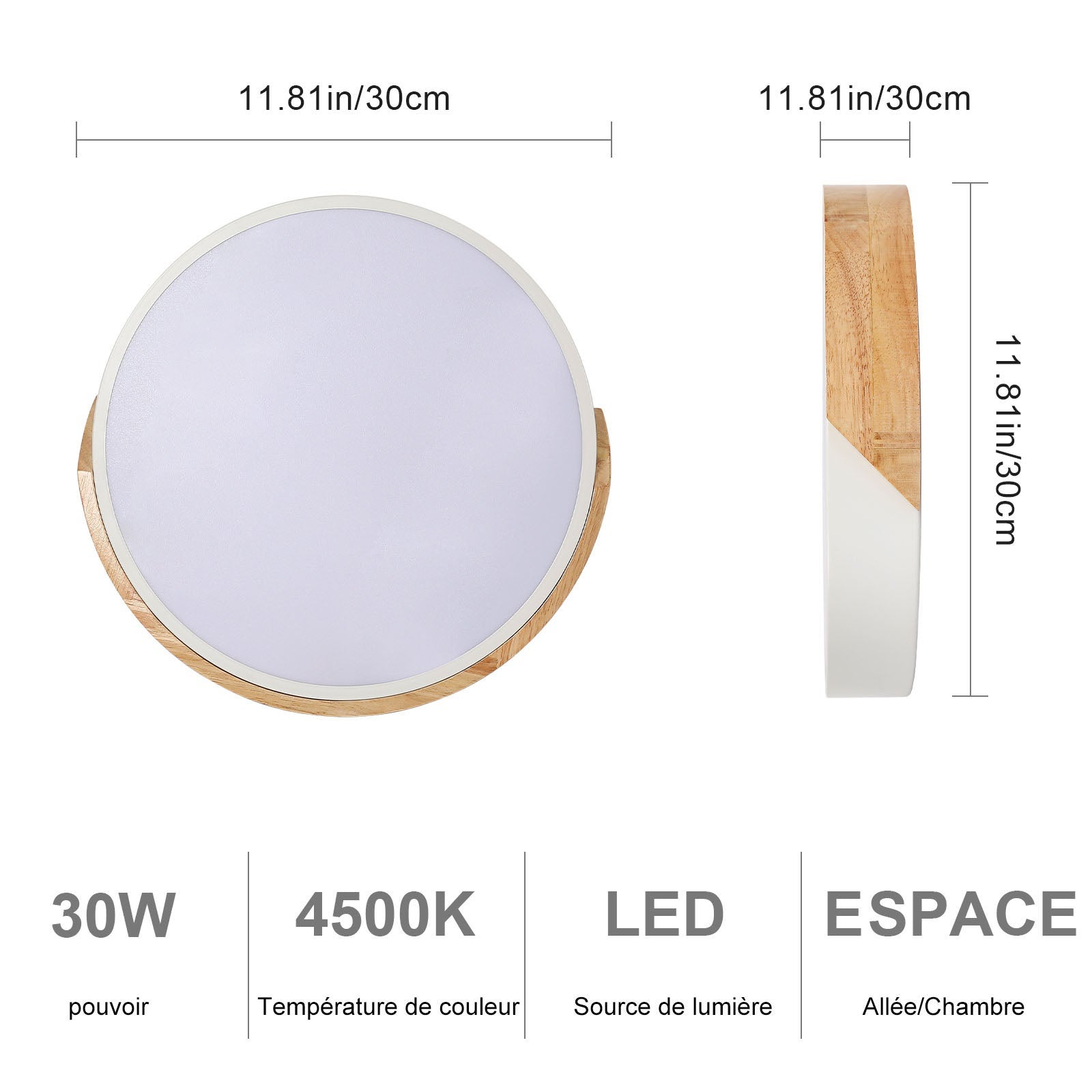 GOECO Plafonnier LED Blanc 30W, 30*5cm, Lumière Neutre 4500K, Convient pour le Salon, la Chambre, la Cuisine, le Couloir - 3