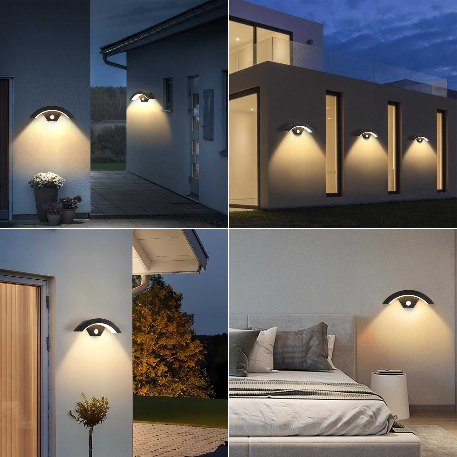 COMELY Applique Murale Extérieure LED 24W 2700LM avec Détecteur de Mouvement,IP65 Étanche,Lampe Murale Noire 3000K pour Jardin, Terrasse,Entrée,Garage - 9