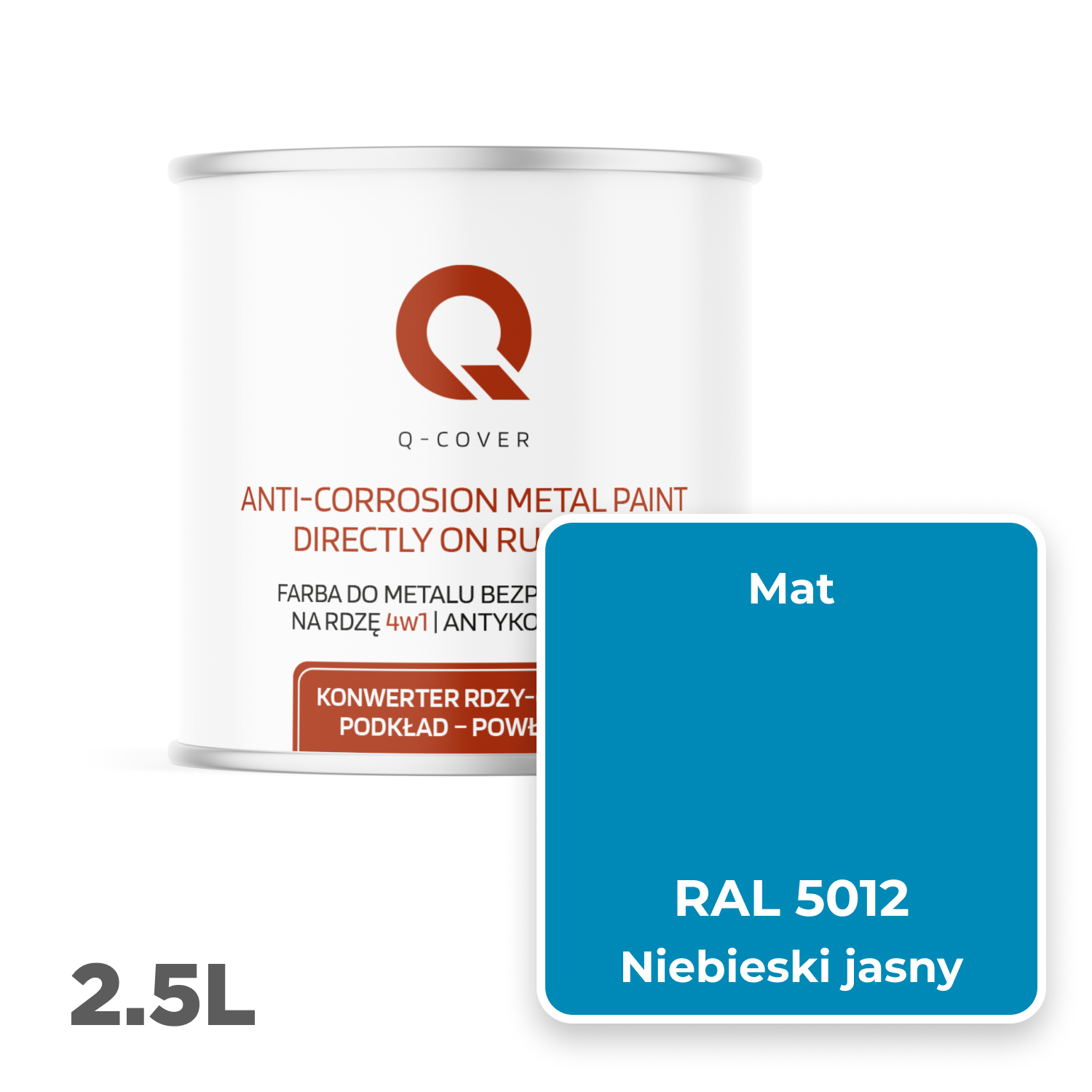 Farba do Metalu Prosto na Rdzę 4w1 Q-Cover Niebieski jasny RAL5012 Mat 2.5L - 2