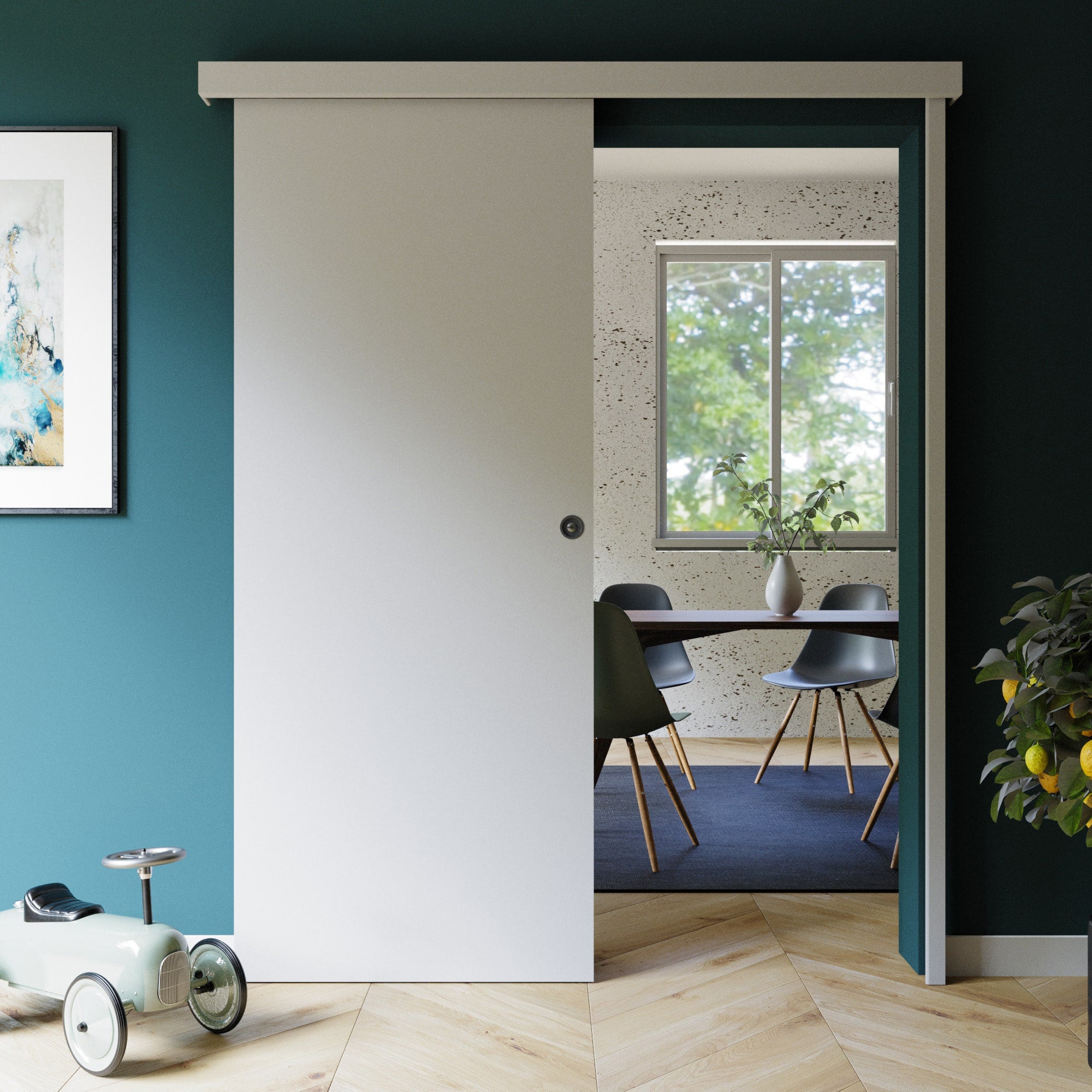 Porte Coulissante avec Rail + Serrure - Prépeinte Plane 83 cm - 3