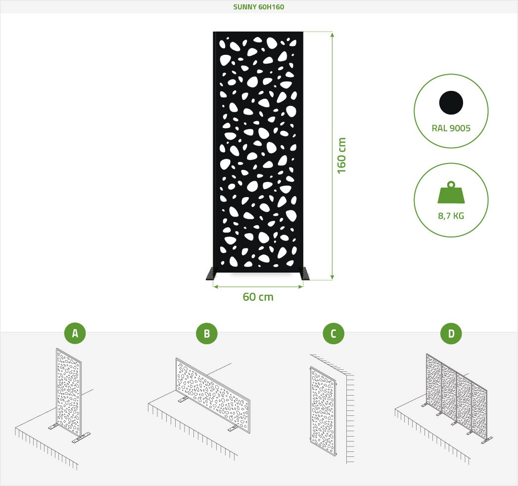 Lot de 3 panneaux décoratifs SUNNY Noir H.160cm motifs intégral - 2