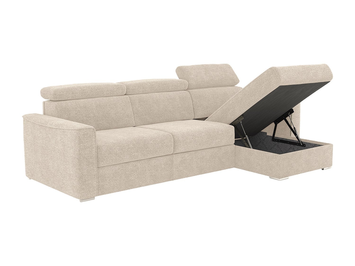 Kanapa narożna rozkładana w obiciu z beżowej tkaniny szenilowej - Miejsce do spania 140 cm - Materac 14 cm VIZIR - 7