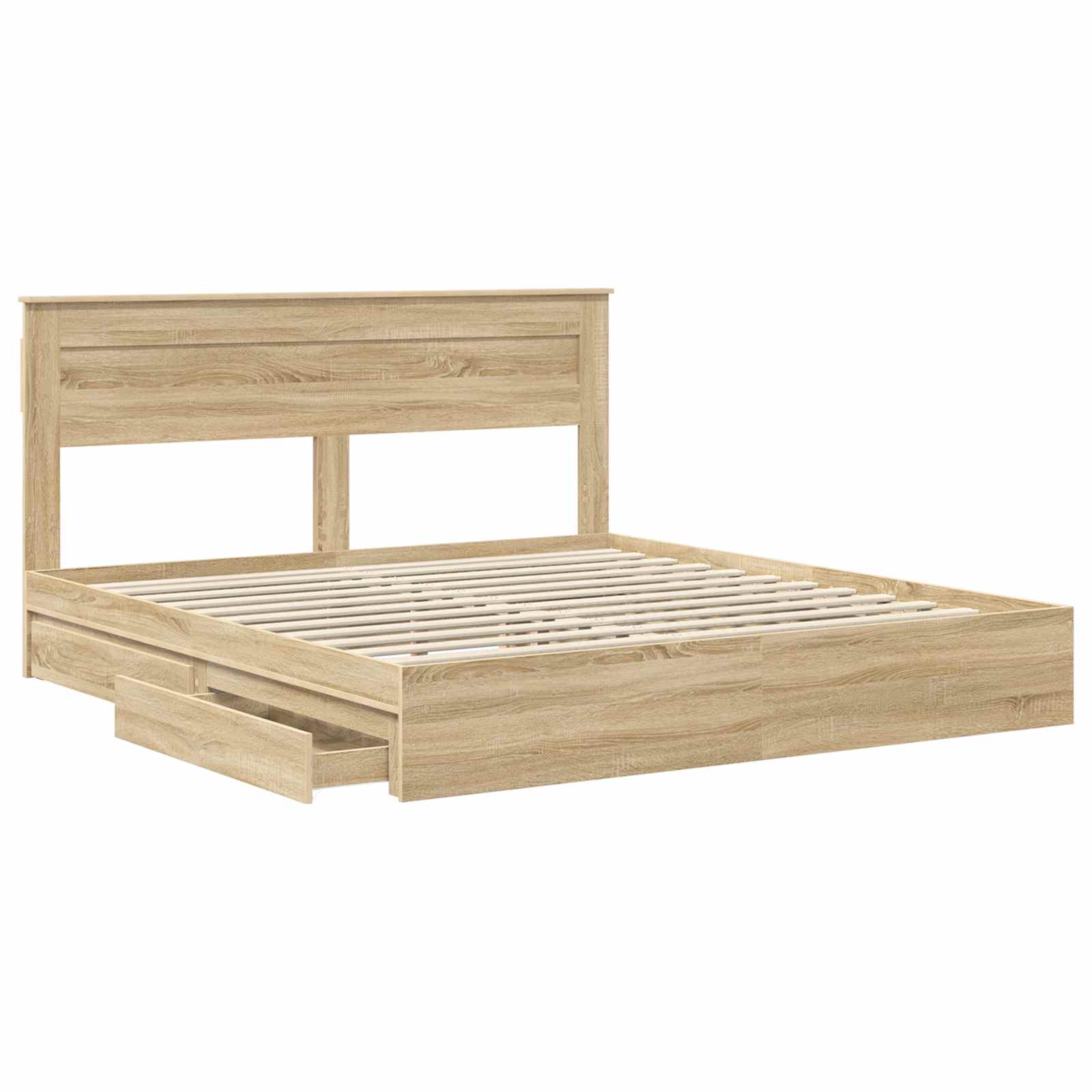 Lit de rangement chêne 180 x 200 cm panneau de bois - 5