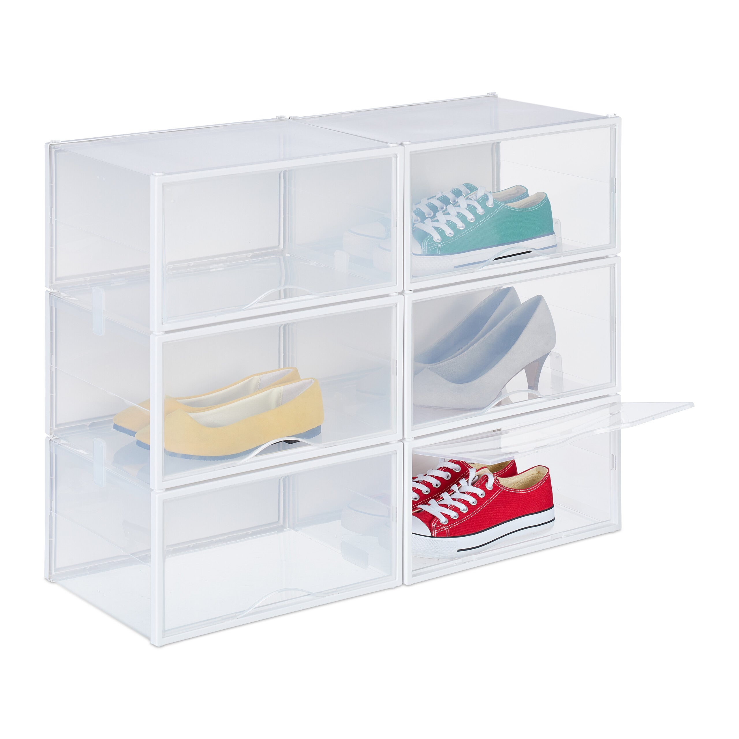 Boîtes à Chaussures Empilables Transparentes - Lot De 2, Plastique ABS/PP, Portes Magnétiques