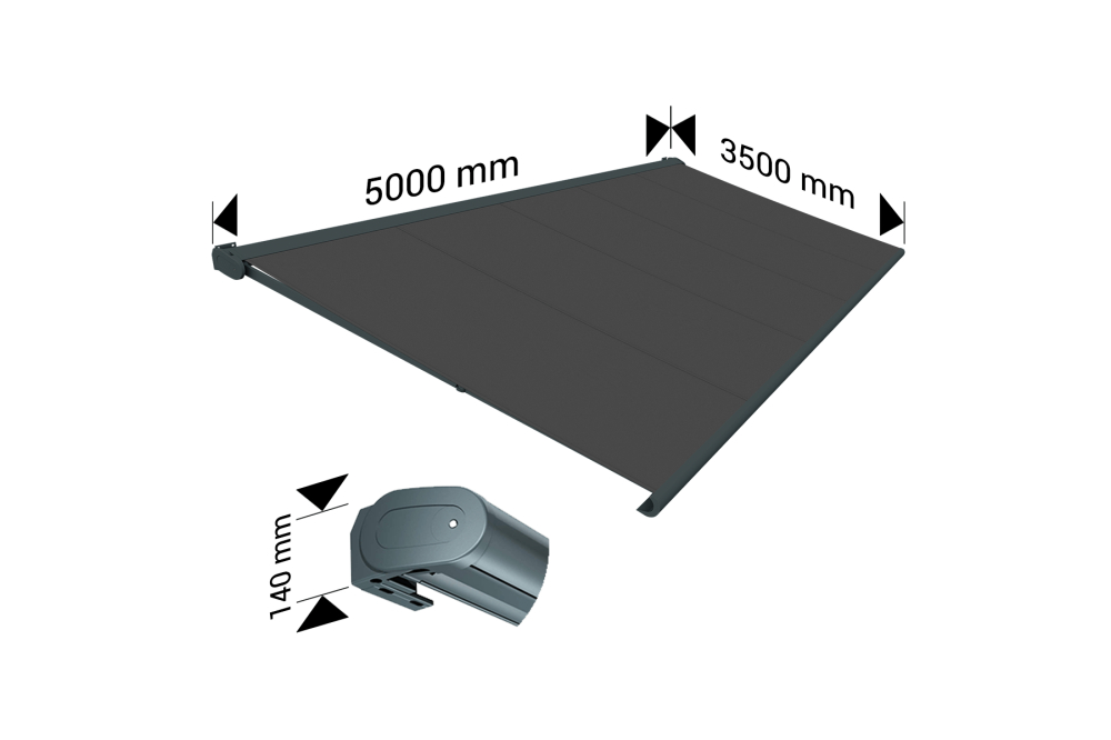 Store banne Coffre intégral PROTECT 2 LED SMART Gris Anthracite 5x3,5m Motorisé à télécommande + Capteur Vent + Eclairage LED - Toile Grise Anthracite - 4