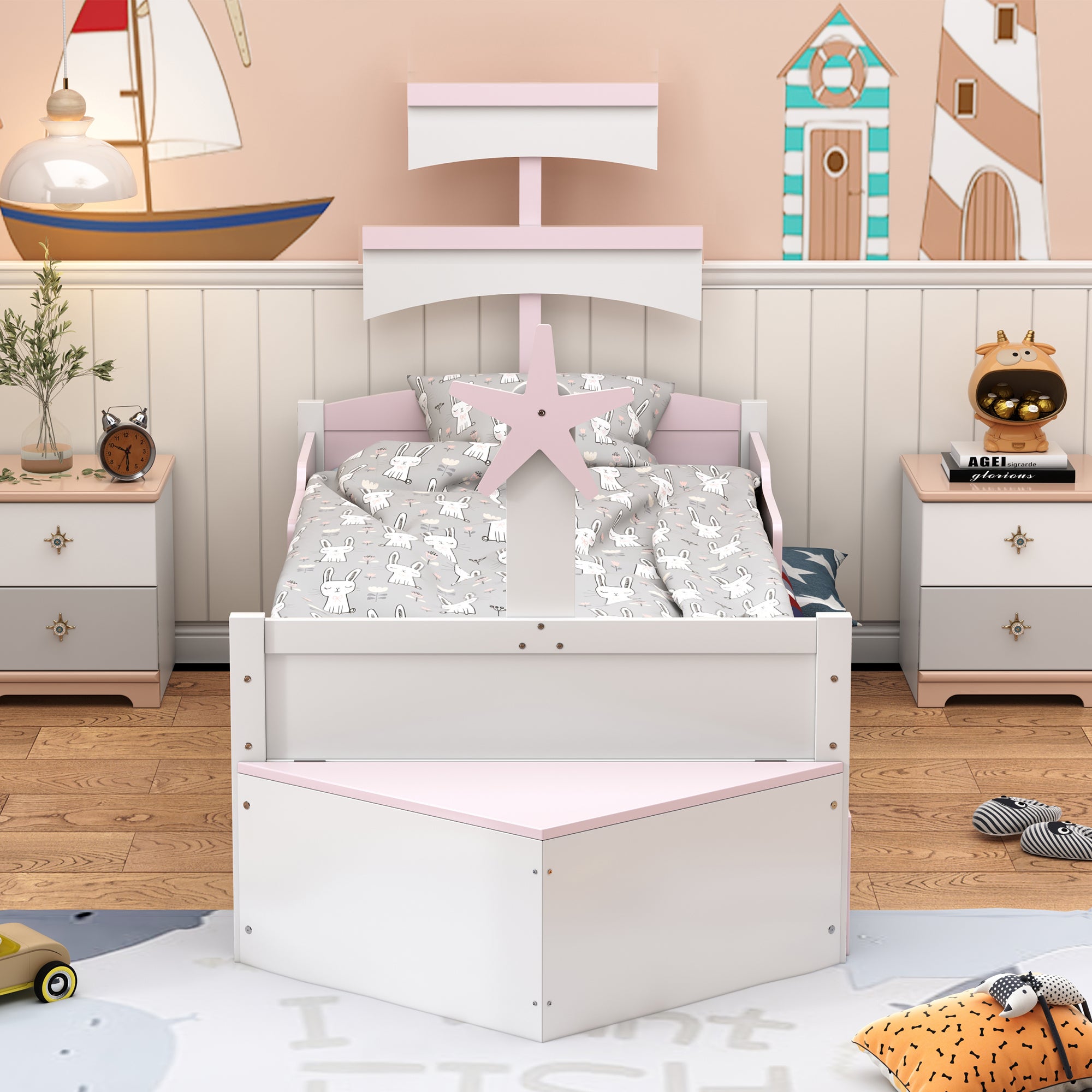 Letto per bambini 90x200 cm in legno con letto estraibile 90x190