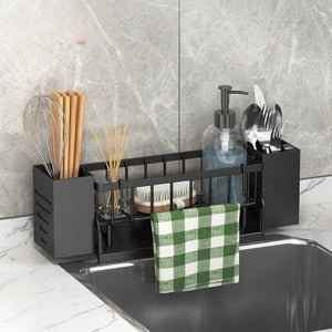 TISTAYA Organizer Estraibile Sotto Lavello – 2 Ripiani In Metallo, Regolabile In Altezza, Per Cucina, Bagno E Lavanderia, Bianco, Risparmia Spazio