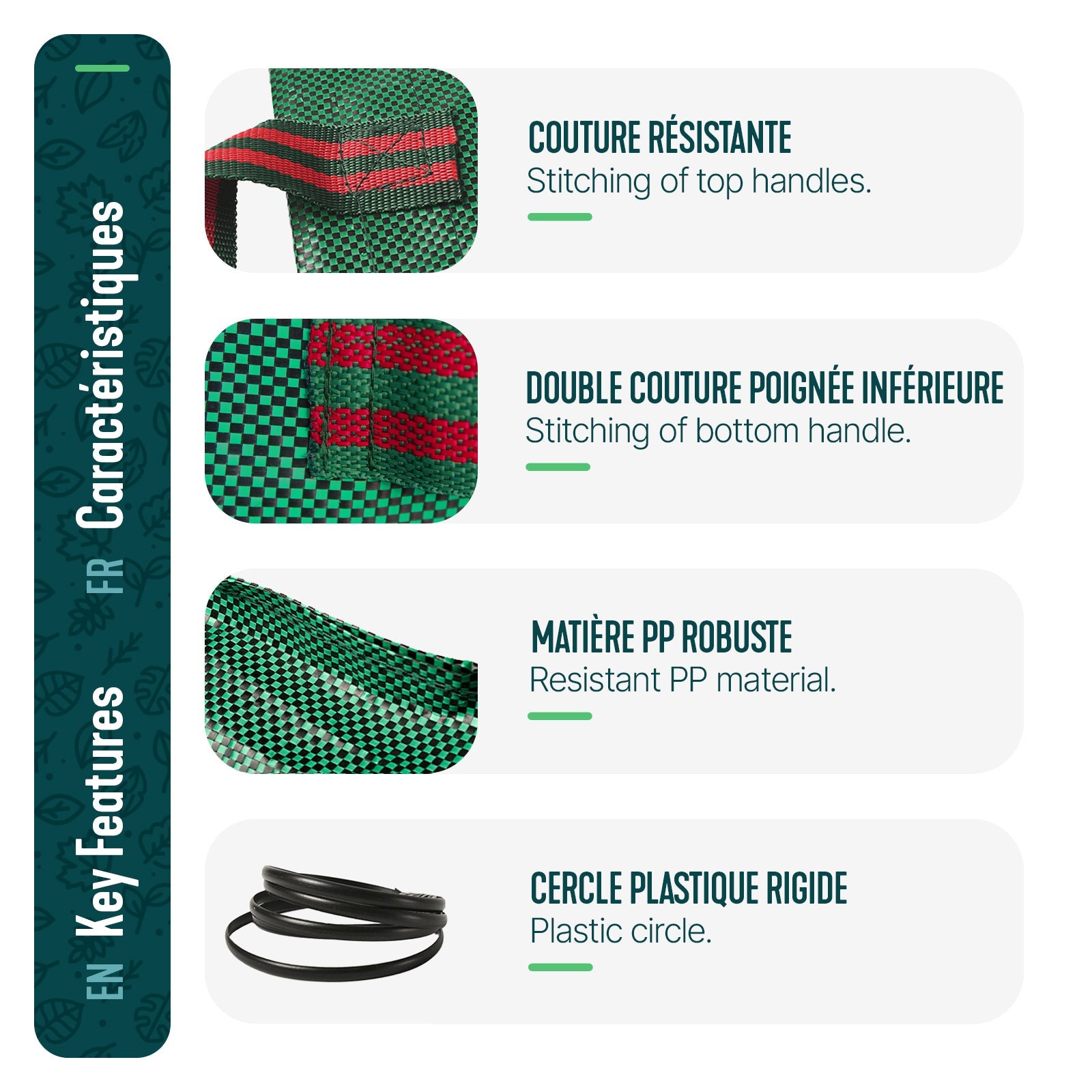 Lot de 3 Sac à déchets de jardin 272L - 50kg max - 3 poignées renforcées - réutilisables et résistants - VOUNOT® - 4