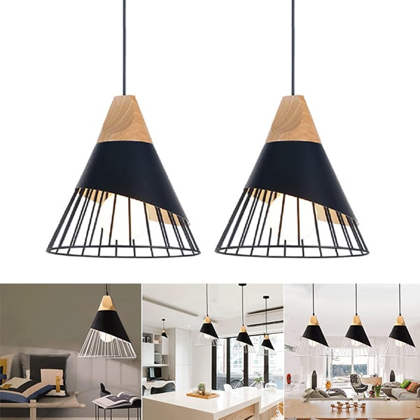 2 x Industrialny żyrandol wiszący - Regulowany łańcuch 150 cm - Styl fabryczny - Lampa sufitowa E27, Ø25 cm, Bez żarówki w zestawie - Dekoracja domu