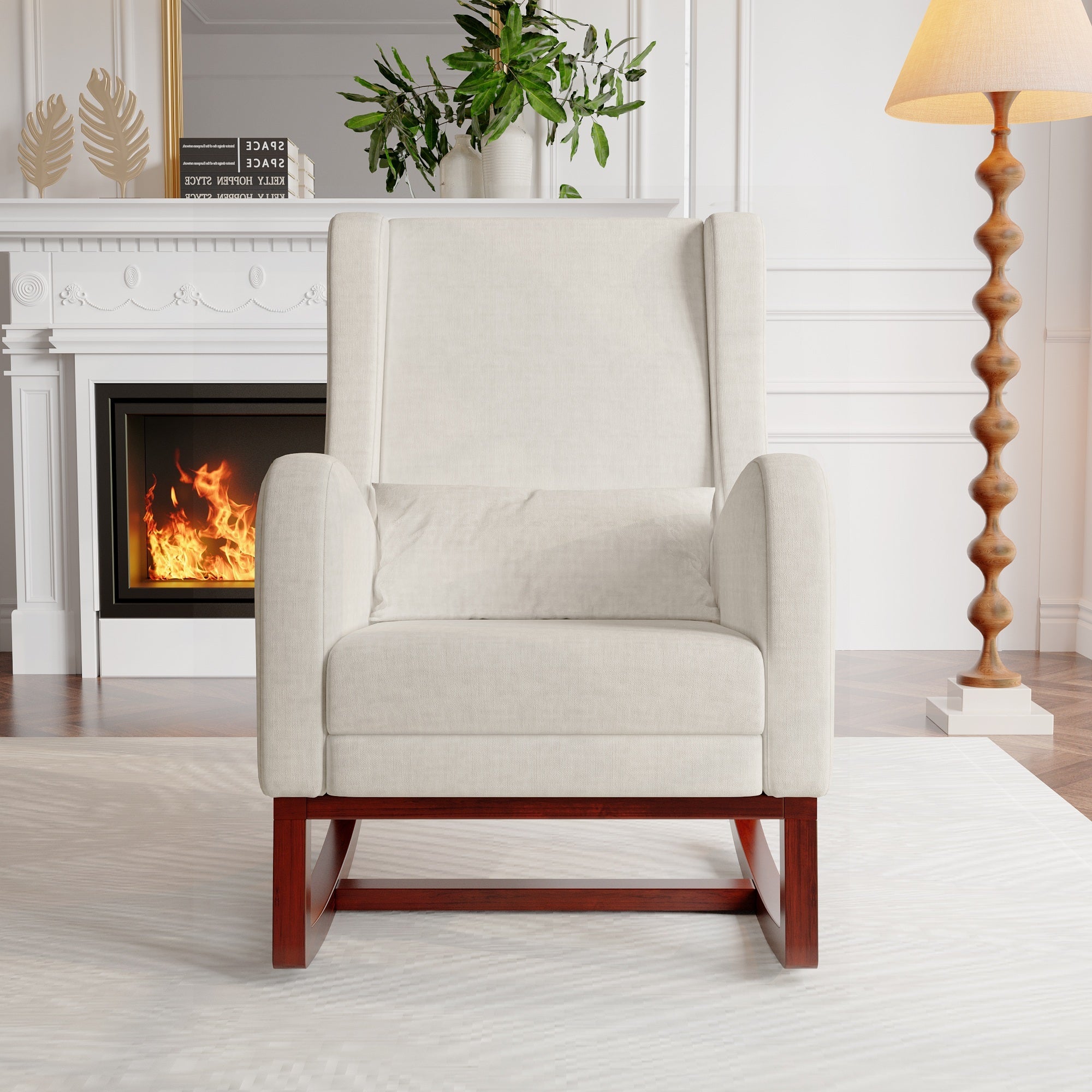 Fauteuil à Bascule avec Repose-Pieds Rétractable - 99x93x70cm - Design Ergonomique et Élégant - Tissu Lin Beige - 2