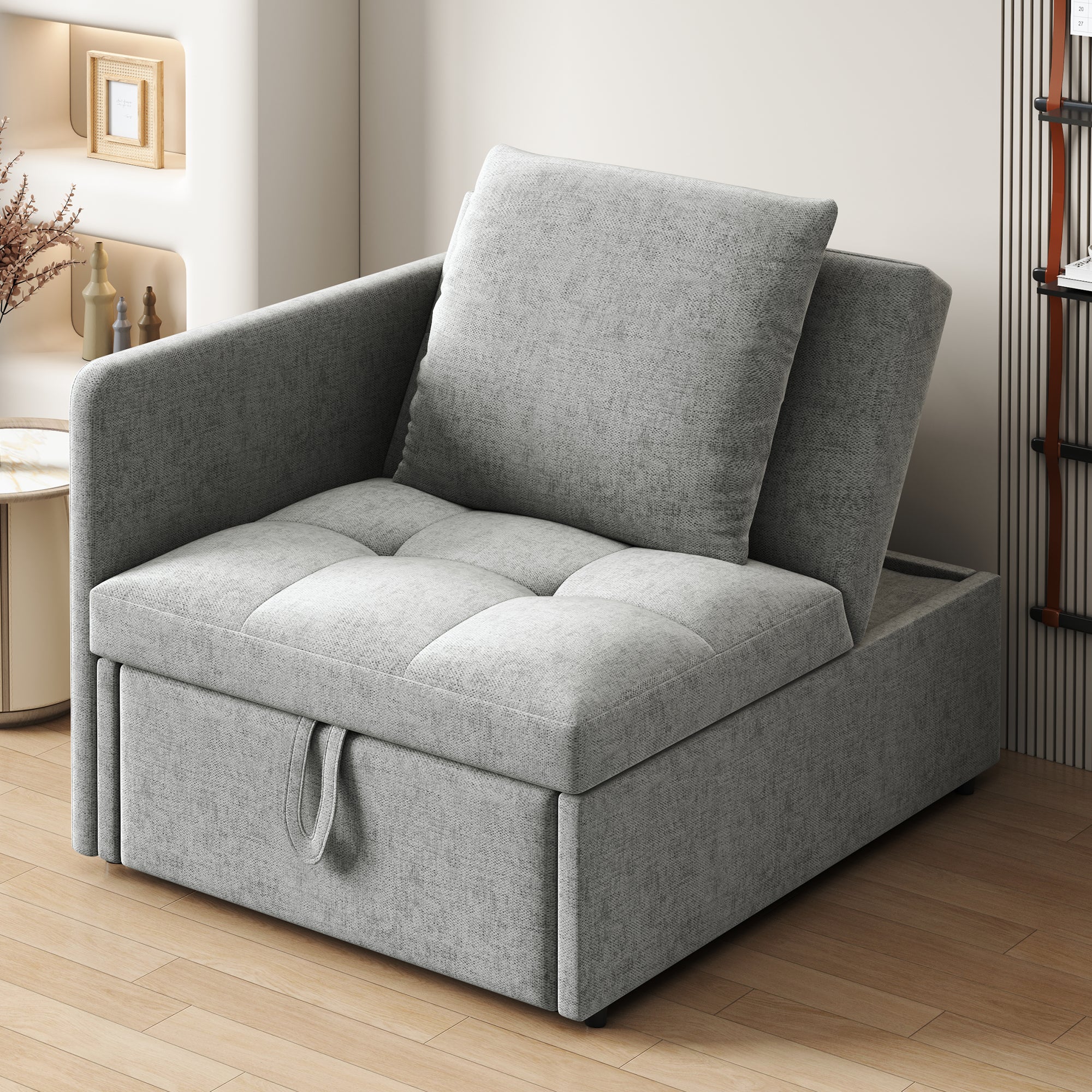Rozkładana sofa 1-osobowa, 3 w 1, tapicerowana sofa z funkcją spania – 97/177 x 65 x 65 cm – tkanina lniana – regulowane oparcie – szara - 5
