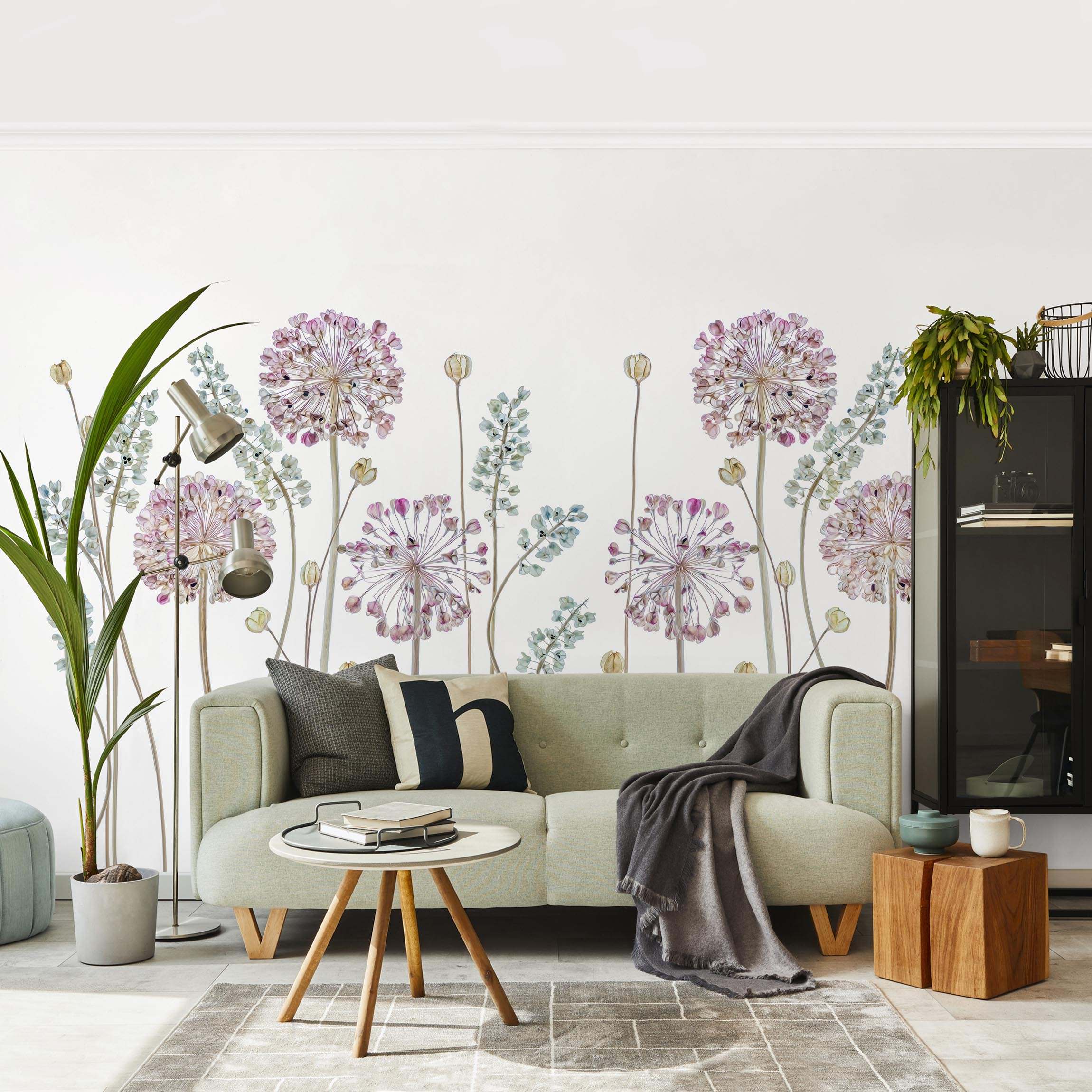 Papel pintado fotomural flores allium botánico tropical rústico 224 - salón dormitorio cocina - tnt 288 x 190 cm adhesivo
