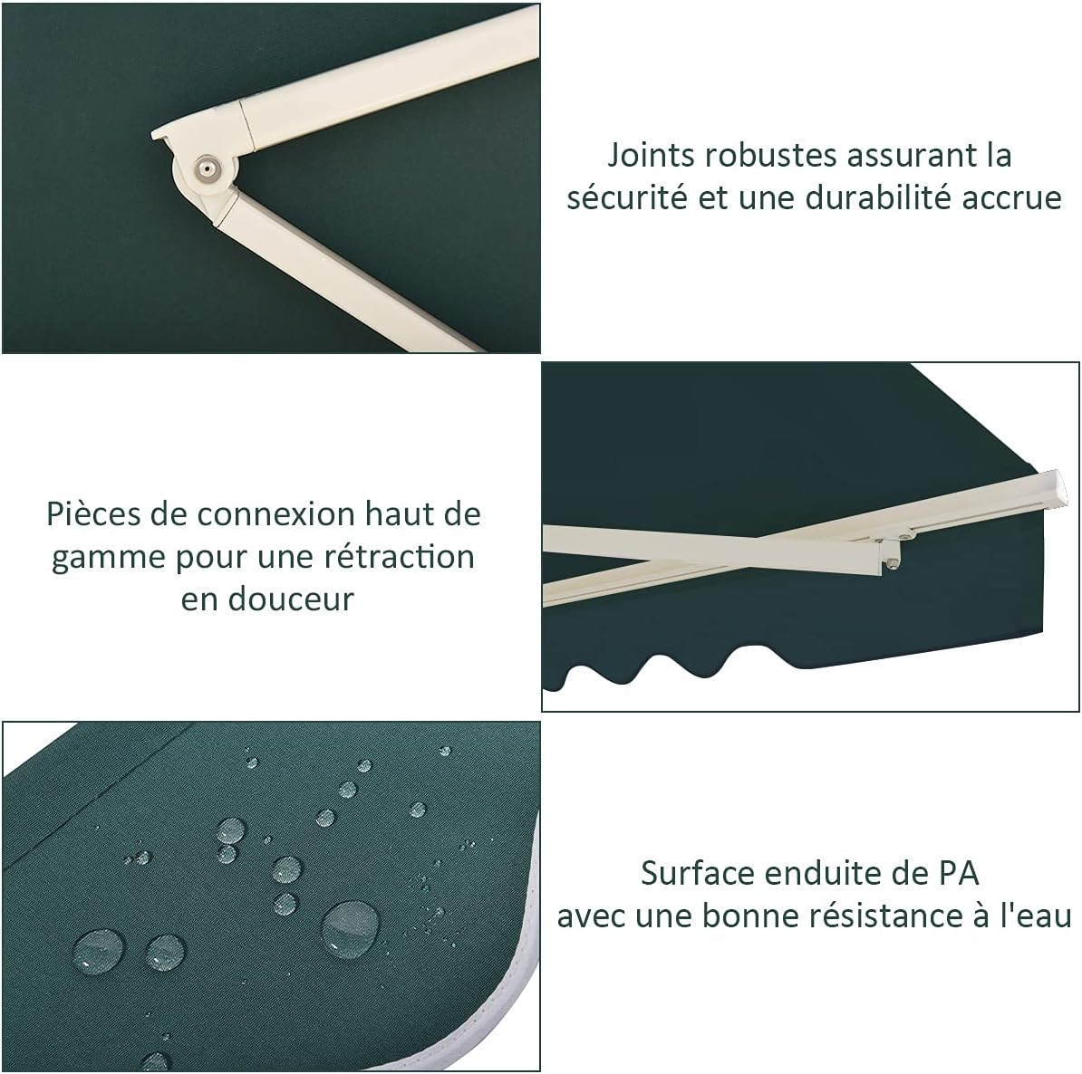 Store Banne Manuel 3Mx2,5M, Auvent de Terrace Exterior e tecido resistente aos UV com manilha e ângulo ajustável 5-35 ° para Patio(Verde) - 7