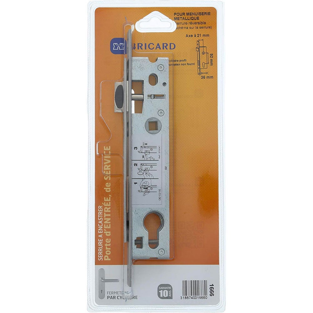 Serrure encastrable de porte et menuiserie metalique a cylindre Axe 21 mm Reversible Bricard - 3