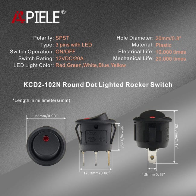 Interruttore a bilanciere rotondo da 1 pezzo LED rosso acceso/spento SPST 3 pin 20A 12V DC Interruttore a levetta (Colore : Rosso) Accessori per interruttori industriali (Color : Rot Interruttore a bilanciere rotondo da 1 pezzo LED rosso acceso/spento SPST 3 pin 20A 12V DC Interruttore a levetta (Colore : Rosso) Accessori per interruttori industriali (Color : Rot