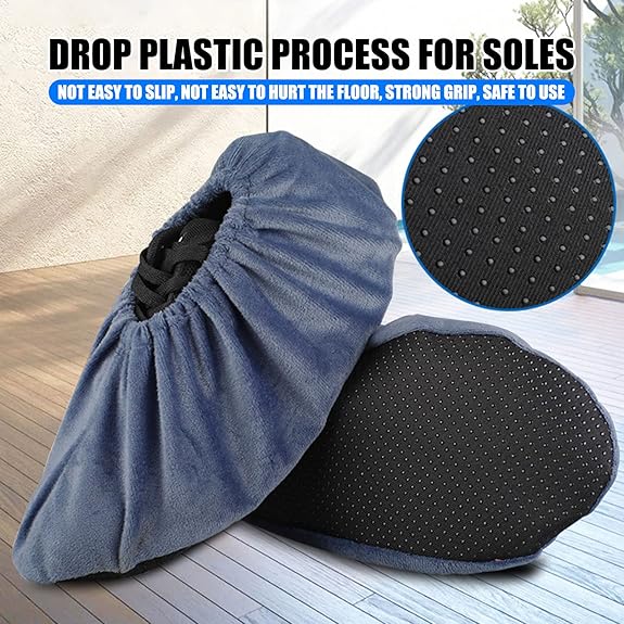 6 Paires Surchaussures Lavable Couvre-Chaussure Anti Glisse Réutilisables Antidérapant Surchausson avec Flanelle Pantoufle pour Protection de Sol pour - 3