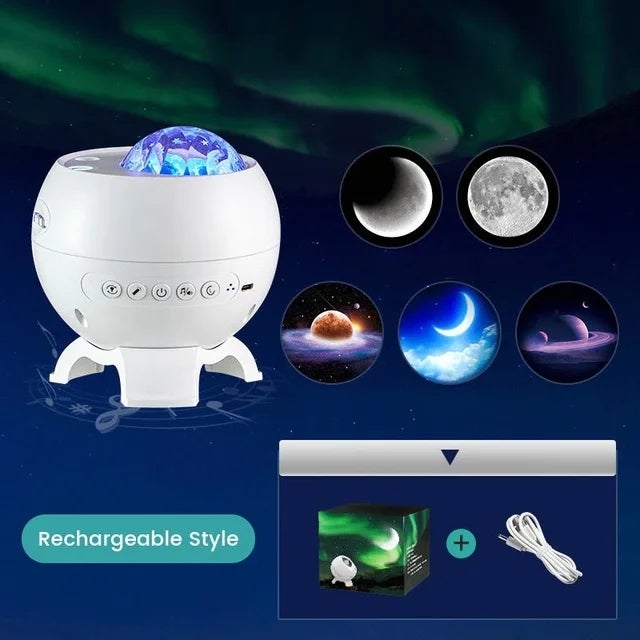 Proiettore di galassie, luce notturna, proiettore di stelle, musica con rumore bianco, Bluetooth, luce stellare, lampada con onde oceaniche, timer, ninna nanna sensoriale a LED, stellato | IT