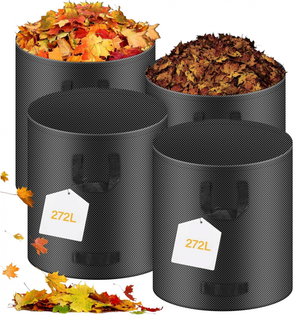 4x odporne na rozdarcie worki ogrodowe, worek na odpady ogrodowe 272 l, duży worek z uchwytami, wodoodporny, składany i wielokrotnego użytku